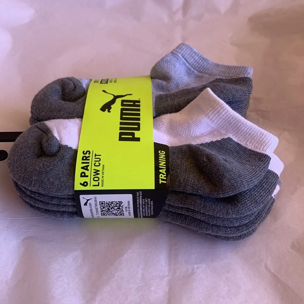 NWT PUMA SOCKS BOYS LOW CUT 6-PACK SIZE MEDIUM
